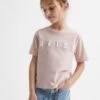 Reiss Pale Pink Bobbi Junior Motif Crew Neck T-Shirt