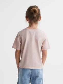 Reiss Pale Pink Bobbi Junior Motif Crew Neck T-Shirt -Reiss 129 951s5