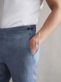 Reiss Chambray Cheltenham Slim Fit Linen Herringbone Trousers -Reiss 160 217s3