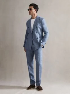 Reiss Chambray Cheltenham Slim Fit Linen Herringbone Trousers -Reiss 160 217s5