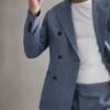 Reiss Chambray Cheltenham Slim Fit Double Breasted Linen Blazer