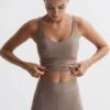 Reiss Light Brown Peached Tess The Upside Cropped Scoop Neck Sports Top