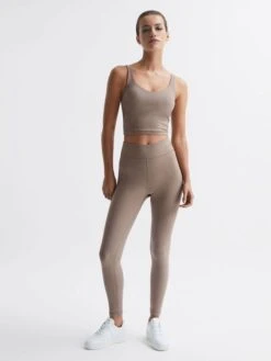 Reiss Light Brown Peached Tess The Upside Cropped Scoop Neck Sports Top -Reiss 389 259s3
