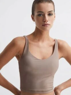 Reiss Light Brown Peached Tess The Upside Cropped Scoop Neck Sports Top -Reiss 389 259s4