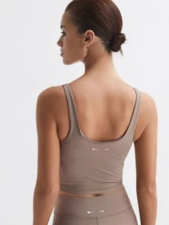 Reiss Light Brown Peached Tess The Upside Cropped Scoop Neck Sports Top -Reiss 389 259s5