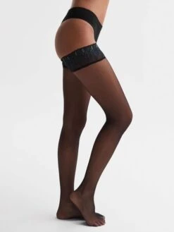 Reiss Black Lunelle Falke Stay Up Stockings