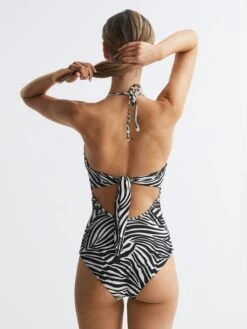 Reiss Black/White Gia Halter Neck Zebra Print Swimsuit -Reiss 457 969s5
