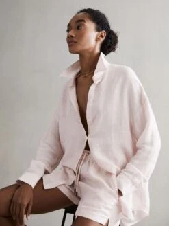 Reiss Pink Ellis Oversized Long Sleeve Shirt