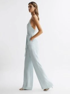 Reiss Green Irina Embellished Wide Leg Jumpsuit