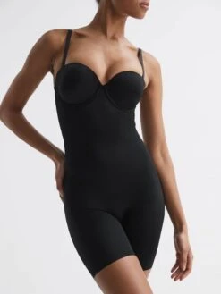 Reiss Black Spanx Shapewear Strapless Mid-Thigh Bodysuit With Cups