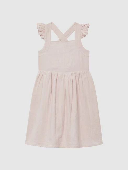 Reiss Pink Cerys Senior Cotton Cross Back Dress 2 Reiss Pink Cerys Senior Cotton Cross Back Dress – Image 2
