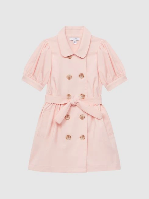 Reiss Pink Naomi Junior Puff Sleeve Belted Dress 2 Reiss Pink Naomi Junior Puff Sleeve Belted Dress – Image 2