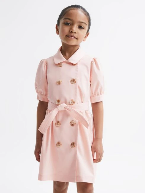 Reiss Pink Naomi Junior Puff Sleeve Belted Dress 3 Reiss Pink Naomi Junior Puff Sleeve Belted Dress – Image 3