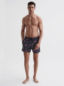 Reiss Black/Red Moorise Vilebrequin Turtle Print Swim Shorts