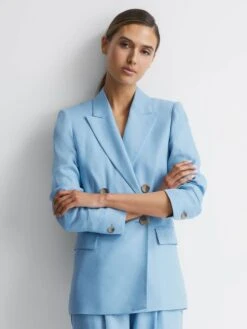 Reiss Blue Hollie Double Breasted Linen Blazer -Reiss 726 330s6
