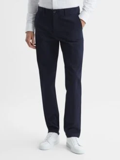Reiss Navy Pitch Slim Fit Washed Chinos