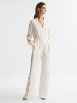 Reiss Cream Rowan Lace V-Neck Blouse -Reiss 802 433s3