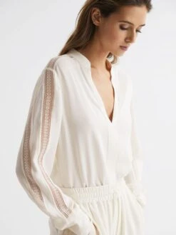 Reiss Cream Rowan Lace V-Neck Blouse -Reiss 802 433s4