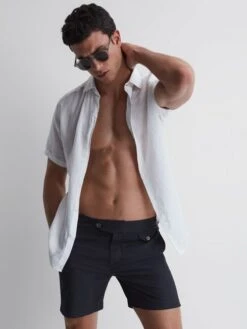 Reiss Navy Stripe Clipper Hemingsworth Side Adjuster Swim Shorts -Reiss 873 119s5