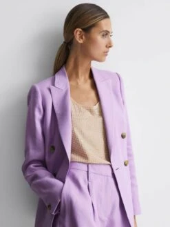 Reiss Lilac Hollie Double Breasted Linen Blazer -Reiss 884 686s4