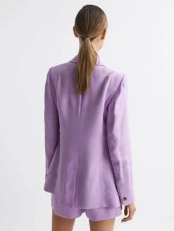 Reiss Lilac Hollie Double Breasted Linen Blazer -Reiss 884 686s5