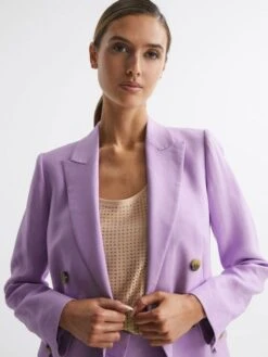 Reiss Lilac Hollie Double Breasted Linen Blazer -Reiss 884 686s6