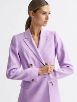 Reiss Lilac Hollie Double Breasted Linen Blazer -Reiss 884 686s7