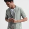 Reiss Sage/White Heath Striped Cuban Collar Shirt