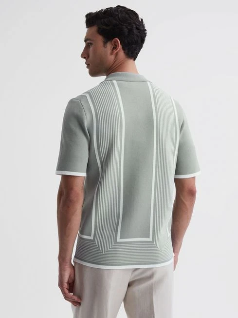 Reiss Sage/White Heath Striped Cuban Collar Shirt 4 Reiss Sage/White Heath Striped Cuban Collar Shirt – Image 4