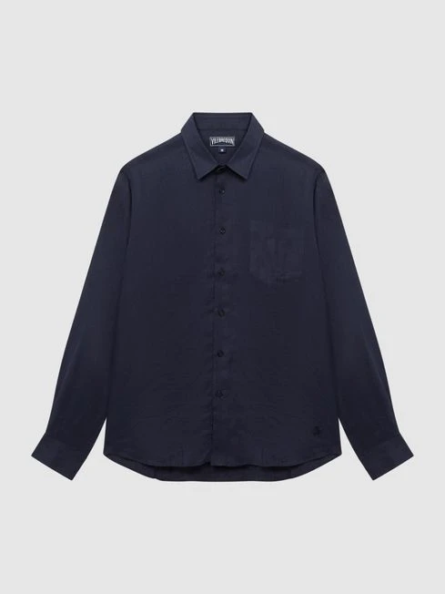 Reiss Navy Caroubis Vilebrequin Linen Shirt 2 Reiss Navy Caroubis Vilebrequin Linen Shirt – Image 2