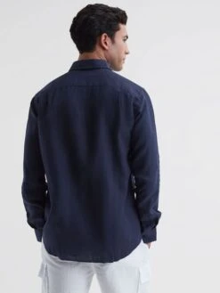 Reiss Navy Caroubis Vilebrequin Linen Shirt 9 Reiss Navy Caroubis Vilebrequin Linen Shirt -Reiss 911 443s4