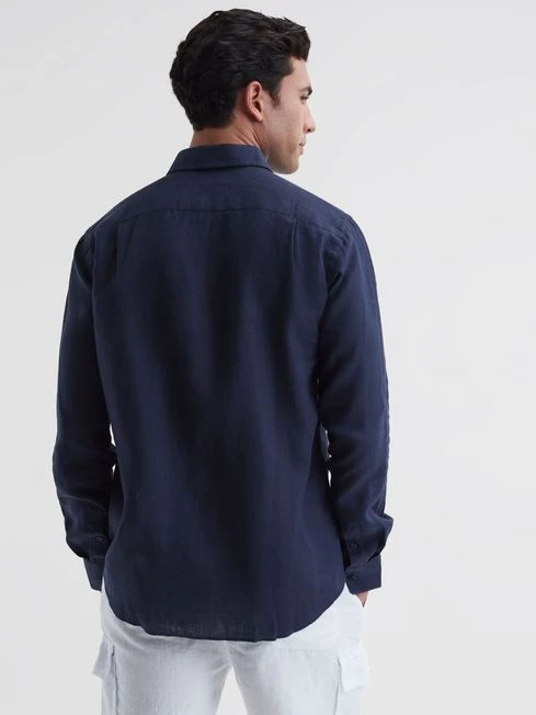 Reiss Navy Caroubis Vilebrequin Linen Shirt 4 Reiss Navy Caroubis Vilebrequin Linen Shirt – Image 4