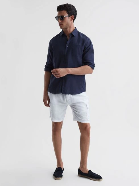 Reiss Navy Caroubis Vilebrequin Linen Shirt 6 Reiss Navy Caroubis Vilebrequin Linen Shirt – Image 6