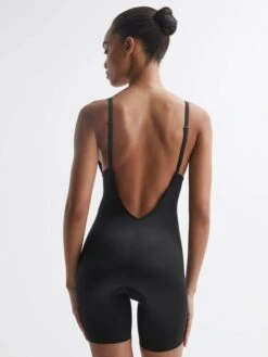 Reiss Black Spanx Shapewear Plunge Low-Back Mid-Thigh Bodysuit -Reiss 985 789s4