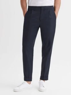 Reiss Navy Brighton Pleat Front Trousers