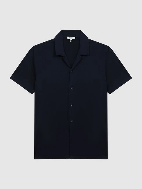 Reiss Navy Caspa Mercerised Jersey Cuban Collar Shirt 2 Reiss Navy Caspa Mercerised Jersey Cuban Collar Shirt – Image 2