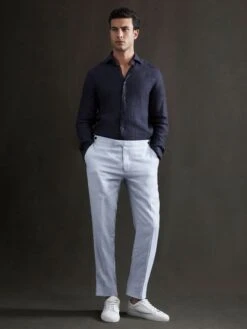 Reiss Navy Ruban Linen Long Sleeve Shirt -Reiss A76 402s3