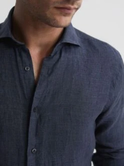 Reiss Navy Ruban Linen Long Sleeve Shirt -Reiss A76 402s7