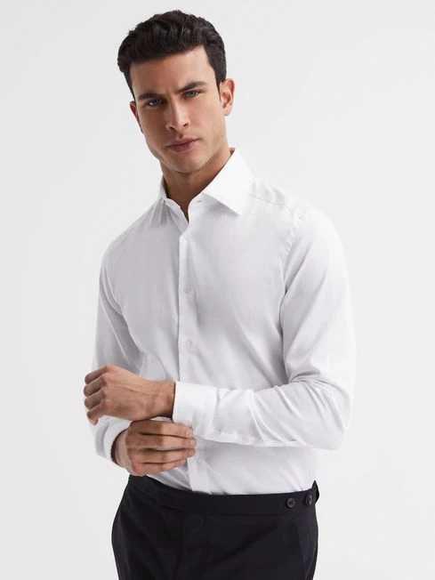 Reiss White Frontier Cotton Satin Stretch Slim Fit Shirt 1 Reiss White Frontier Cotton Satin Stretch Slim Fit Shirt