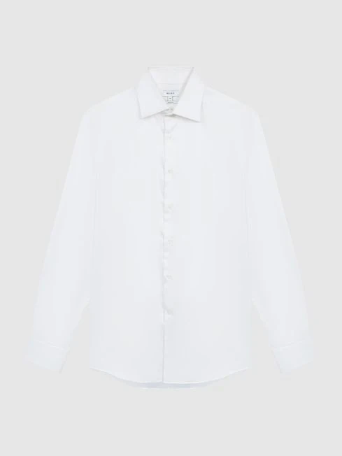 Reiss White Frontier Cotton Satin Stretch Slim Fit Shirt 2 Reiss White Frontier Cotton Satin Stretch Slim Fit Shirt – Image 2