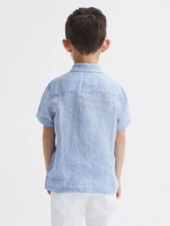 Reiss Soft Blue Holiday Junior Short Sleeve Linen Shirt -Reiss A88 383s5