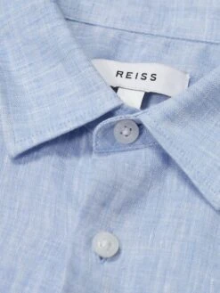 Reiss Soft Blue Holiday Junior Short Sleeve Linen Shirt -Reiss A88 383s7
