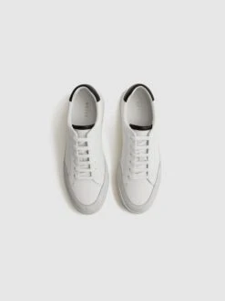 Reiss White/Black Ashley Perf Leather Contrast Sole Trainers -Reiss C07 390s3