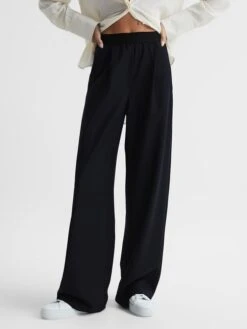 Reiss Navy Lena Wide Leg Elasticated Waist Trousers