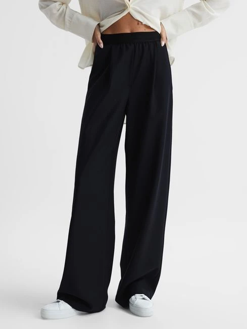 Reiss Navy Lena Wide Leg Elasticated Waist Trousers 1 Reiss Navy Lena Wide Leg Elasticated Waist Trousers