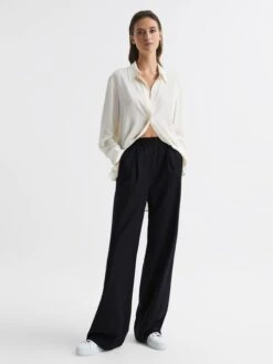 Reiss Navy Lena Wide Leg Elasticated Waist Trousers 10 Reiss Navy Lena Wide Leg Elasticated Waist Trousers -Reiss C19 069s3