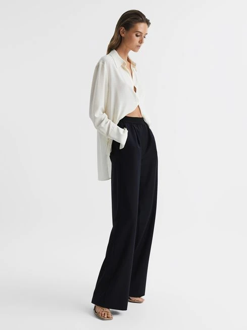 Reiss Navy Lena Wide Leg Elasticated Waist Trousers 8 Reiss Navy Lena Wide Leg Elasticated Waist Trousers – Image 8