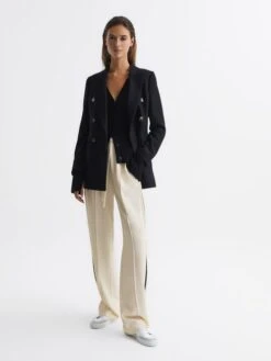 Reiss Cream Odell Wide Wide Leg Pull On Trousers -Reiss C32 144s6