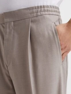 Reiss Oatmeal Melange Brighton Pleat Front Trousers -Reiss C59 038s4