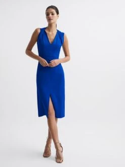 Reiss Blue Andi Shoulder Detail Bodycon Dress